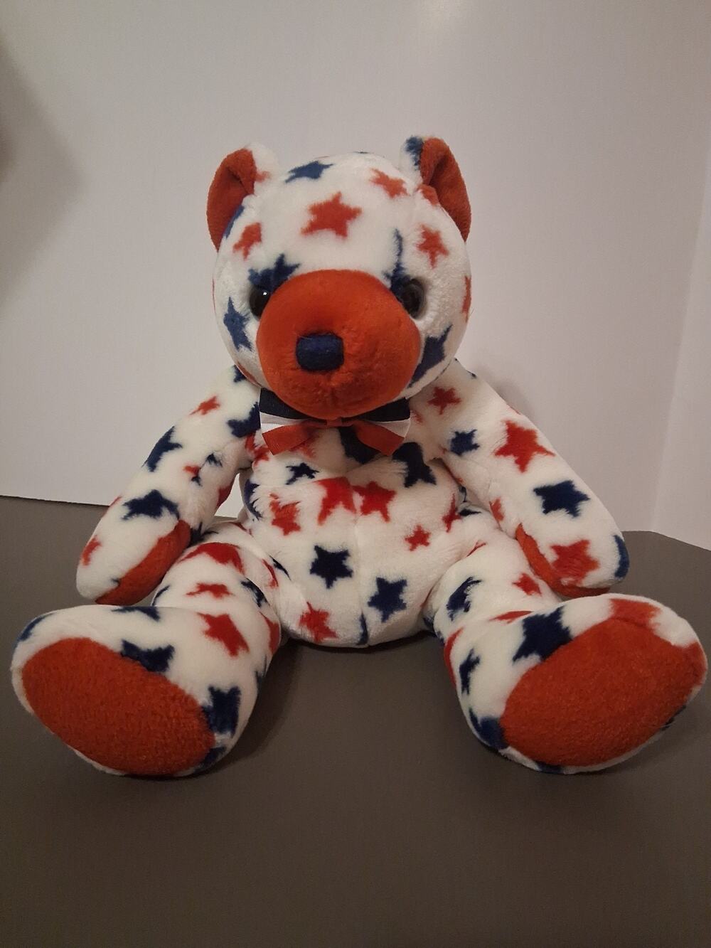 Ty Large Plush Beanie Buddy Bear Patriotic Red White & Blue Stars & Bow Tie